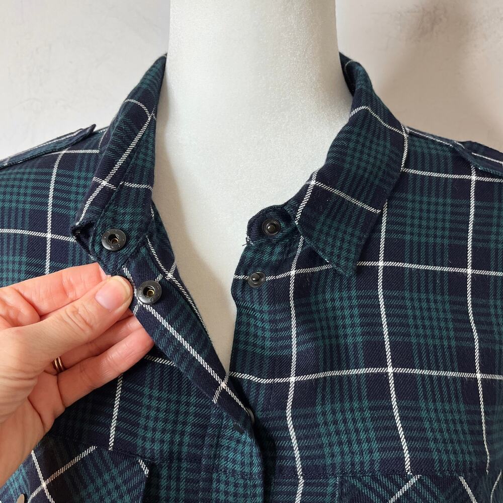 Sanctuary Women's Boyfriend Fit Shirt M Green & Blue Plaid Snap Button Up Rayon - Picture 4 of 9